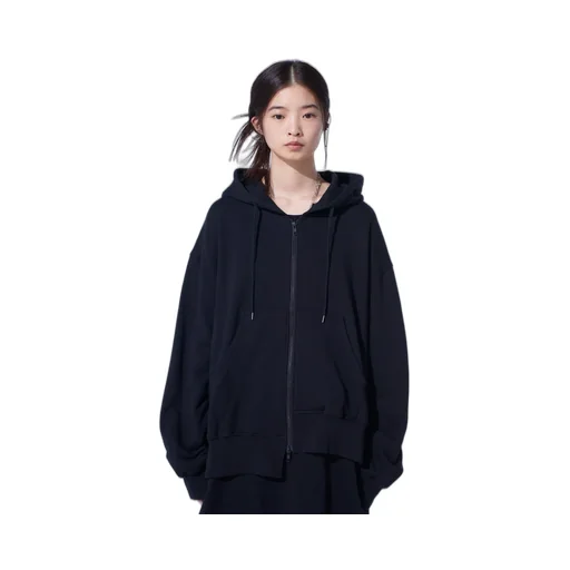 French Terry Asymmetrical Zip-Up Hoodie
