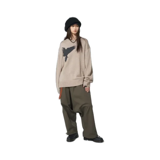 7G Wool-Blend Intarsia Crow-Pattern Pullover