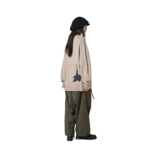 7G Wool-Blend Intarsia Crow-Pattern Pullover