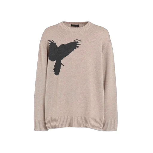 7G Wool-Blend Intarsia Crow-Pattern Pullover