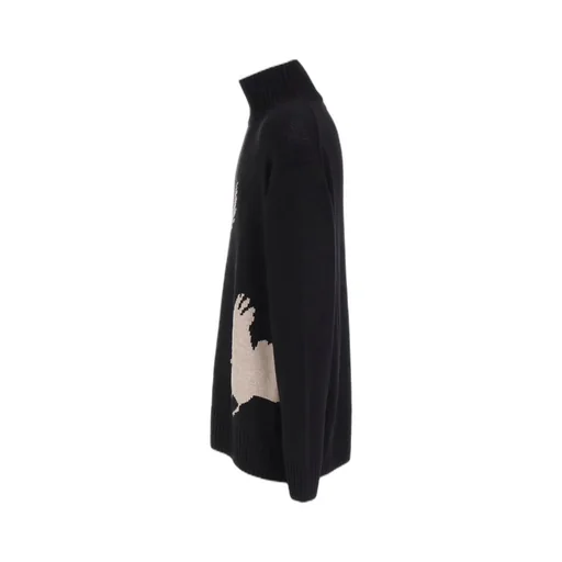 7G Wool-Blend Intarsia Crow-Pattern High Neck Knit