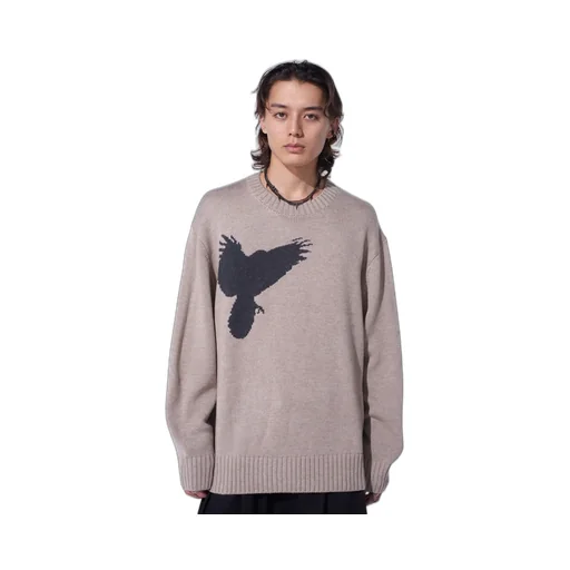 7G Wool-Blend Intarsia Crow-Pattern Pullover
