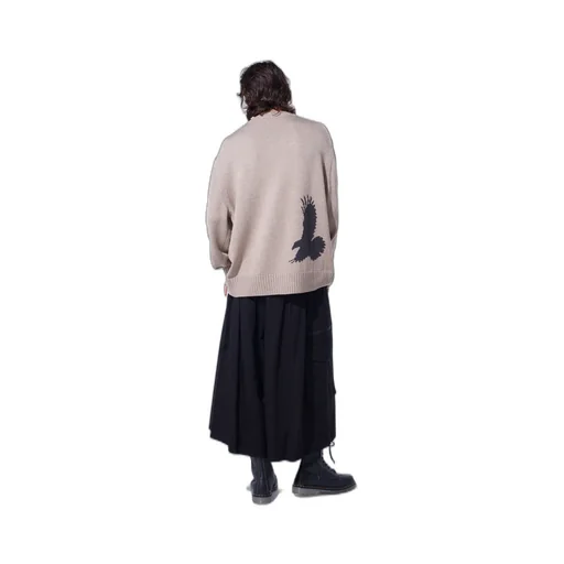 7G Wool-Blend Intarsia Crow-Pattern Pullover