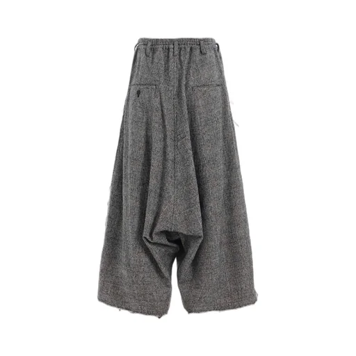 Glen Check Raw Edge Wide Sarouel Pants