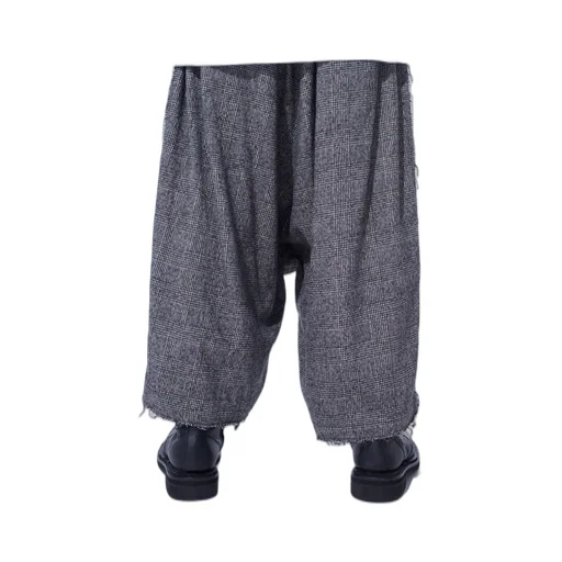 Glen Check Raw Edge Wide Sarouel Pants