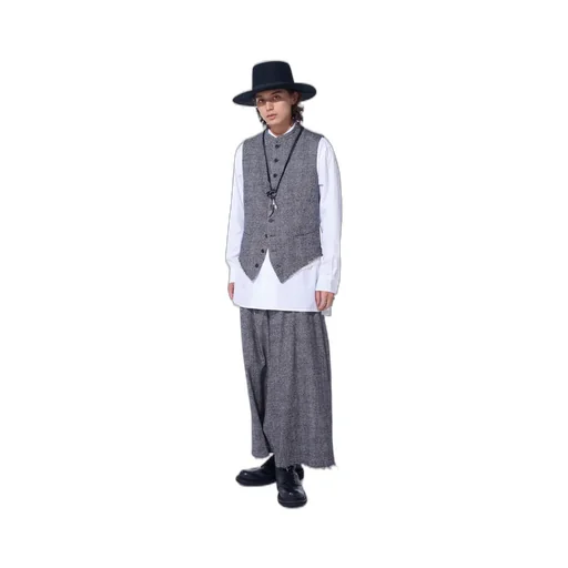 Glen Check Cut-Out Hem Stand Collar Vest