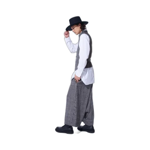 Glen Check Cut-Out Hem Stand Collar Vest