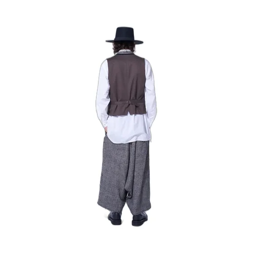 Glen Check Cut-Out Hem Stand Collar Vest