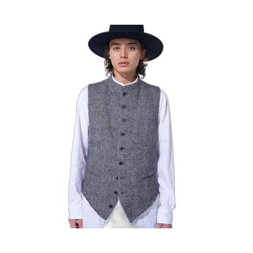 Glen Check Cut-Out Hem Stand Collar Vest