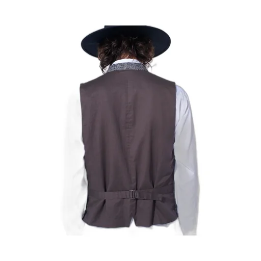 Glen Check Cut-Out Hem Stand Collar Vest