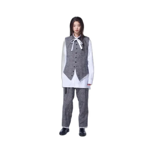 Glen Check Cut-Out Hem Stand Collar Vest