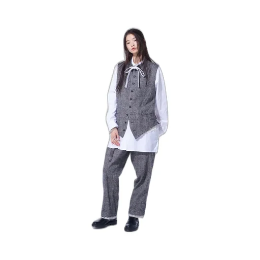 Glen Check Cut-Out Hem Stand Collar Vest