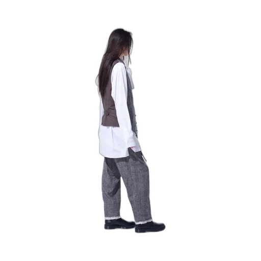 Glen Check Cut-Out Hem Stand Collar Vest