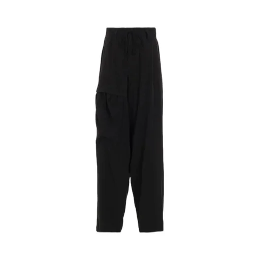 Crepe De Chine Shirring Pockets Tapered Pants