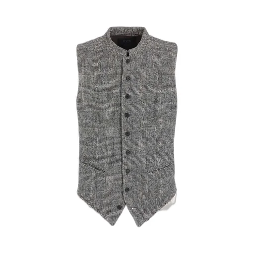 Glen Check Cut-Out Hem Stand Collar Vest