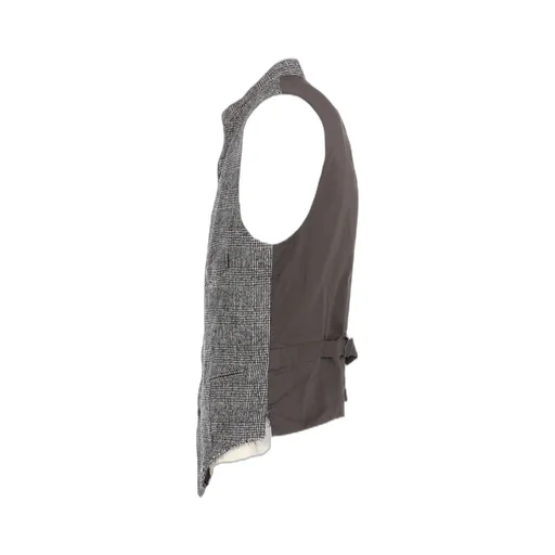 Glen Check Cut-Out Hem Stand Collar Vest