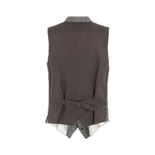 Glen Check Cut-Out Hem Stand Collar Vest