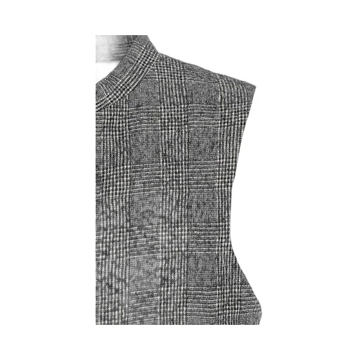 Glen Check Cut-Out Hem Stand Collar Vest