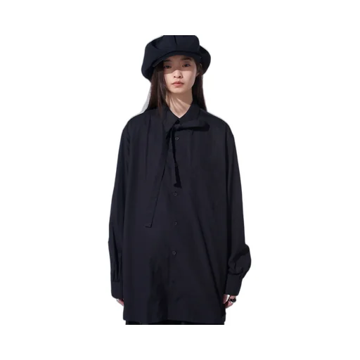 Cotton Broad Ribon Stand Collar Shirt