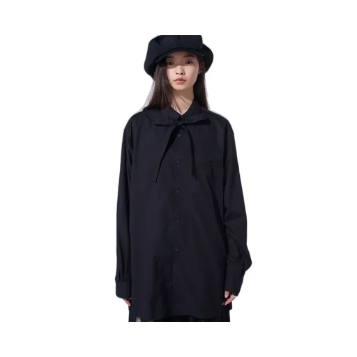 Cotton Broad Ribon Stand Collar Shirt