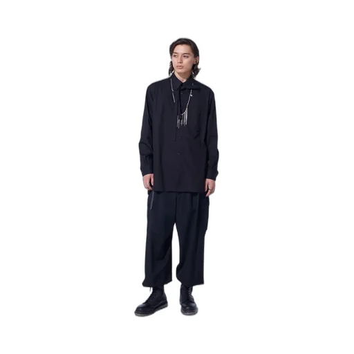 Cotton Broad Ribon Stand Collar Shirt