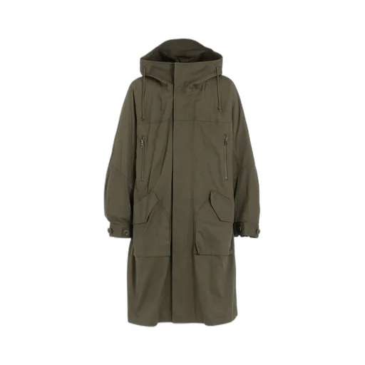 Cotton Twill Hooded Coat With Padded Liner