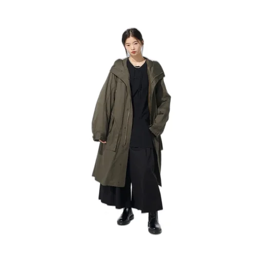 Cotton Twill Hooded Coat With Padded Liner