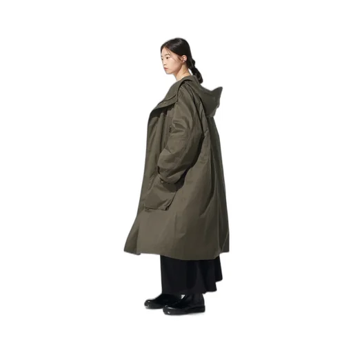 Cotton Twill Hooded Coat With Padded Liner