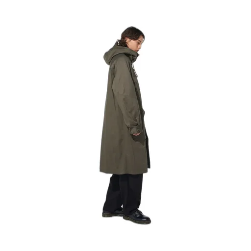 Cotton Twill Hooded Coat With Padded Liner