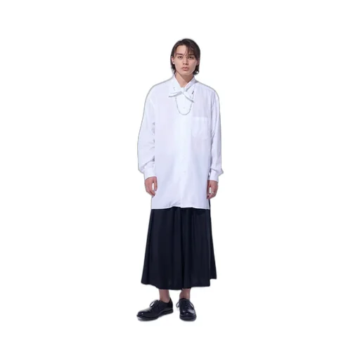 Cotton Broad Ribbon Collar Shirt