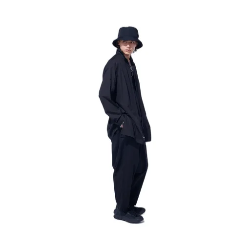 Cotton Broad Stand Collar Zipper Shirt