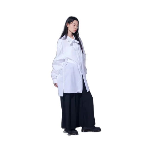 Cotton Broad Ribbon Collar Shirt