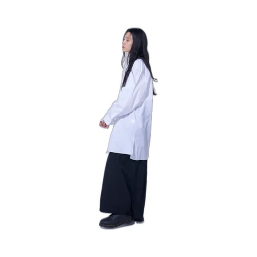 Cotton Broad Ribbon Collar Shirt