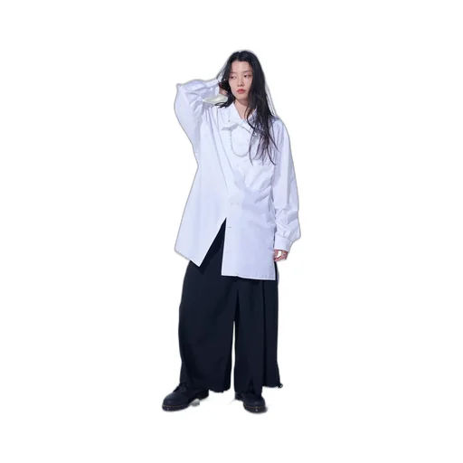 Cotton Broad Ribbon Collar Shirt
