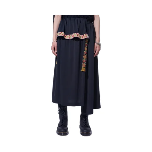Pe/Smooth Jersey Waist-String Gathered Skirt With Tyrolean Tapes