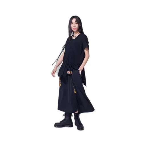 Pe/Smooth Jersey Waist-String Gathered Skirt With Tyrolean Tapes