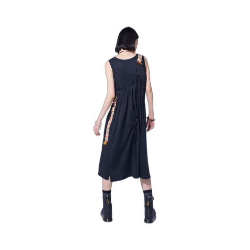 Pe/Smooth Jersey Strings Gathered Dress With Tyrolean Tapes