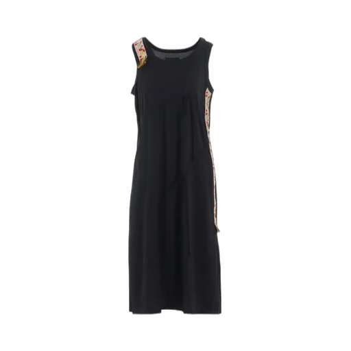 Pe/Smooth Jersey Strings Gathered Dress With Tyrolean Tapes