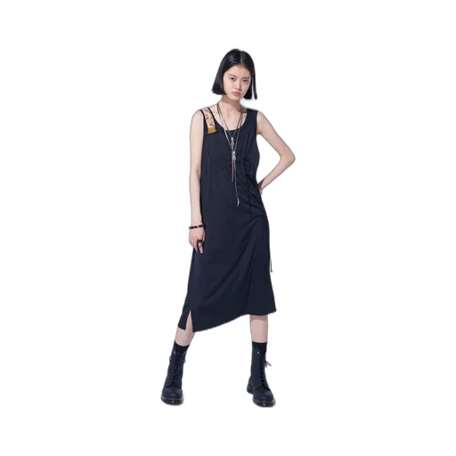 Pe/Smooth Jersey Strings Gathered Dress With Tyrolean Tapes
