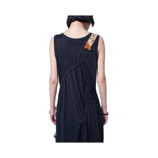 Pe/Smooth Jersey Strings Gathered Dress With Tyrolean Tapes