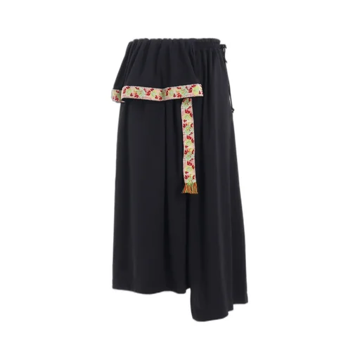 Pe/Smooth Jersey Waist-String Gathered Skirt With Tyrolean Tapes