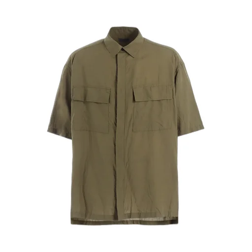 Cotton/Cellulose Broad Flap Pockets Oversized Short-Sleeve Shirt