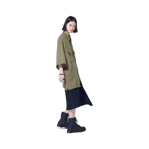 Cotton/Cellulose Broad Flap Pockets Oversized Short-Sleeve Shirt