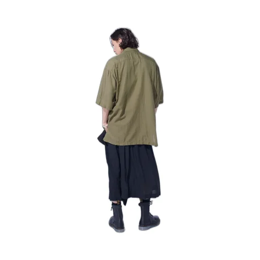 Cotton/Cellulose Broad Flap Pockets Oversized Short-Sleeve Shirt