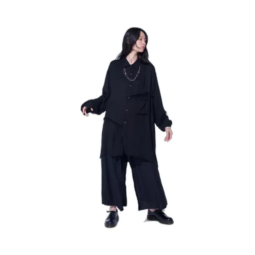 Viscose Twill Cut-Off Oversized Regular Collar Shirt