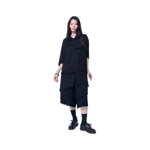 Viscose Twill Cut-Off Open-Collar Shirt