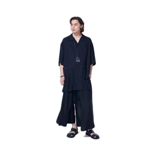 Rayon Twill Oversized Stand Collar Shirt