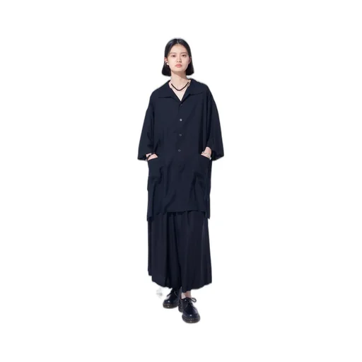 Rayon Twill Oversized Stand Collar Shirt