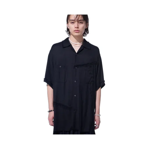 Viscose Twill Cut-Off Open-Collar Shirt