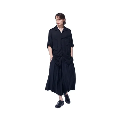 Viscose Twill Cut-Off Open-Collar Shirt
